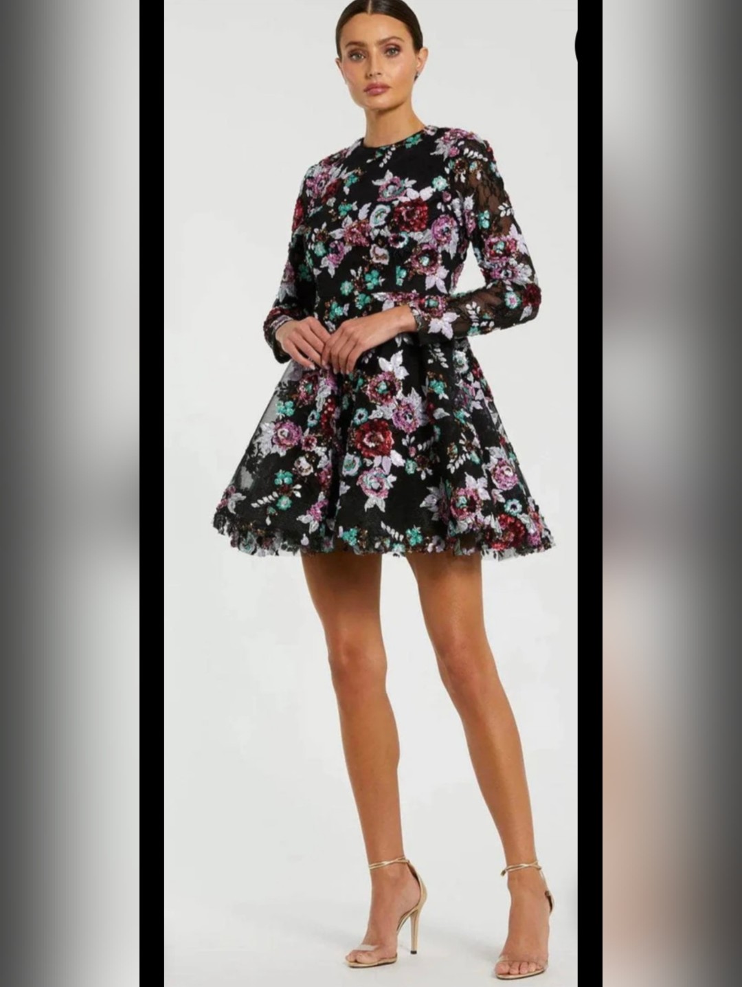 Nwt! Mac Duggal, Floral Embroidered Cocktail Dress, Black Multi,Size 0,Msrp $458